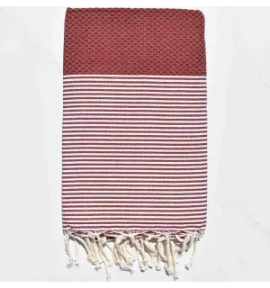 FOUTA NID D'ABEILLE rouge bourgogne rayée blanc 