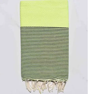 Fouta nid d'abeille jaune fluo rayée anthracite 