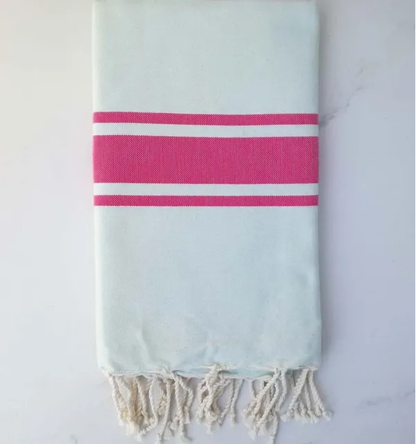 Fouta Plate bleu pale rayée rose 