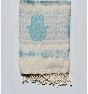 khomsa bleu azur au fil lurex argenté 