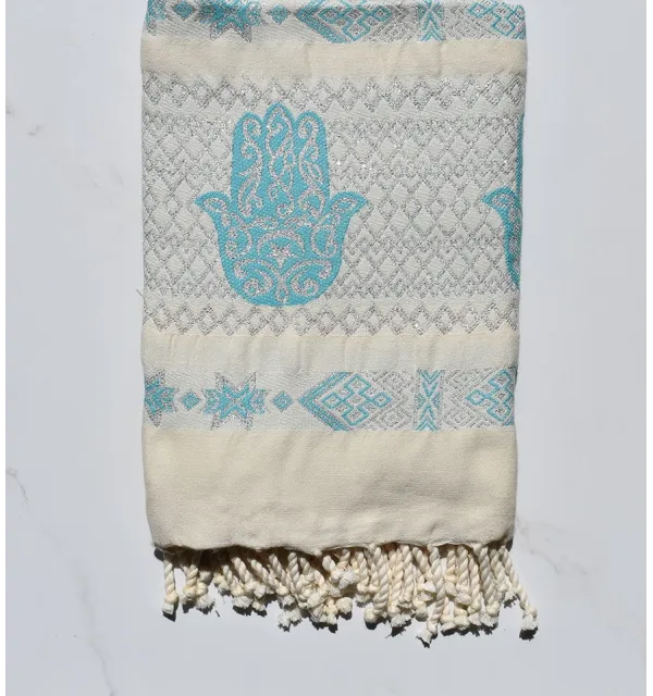 khomsa bleu azur au fil lurex argenté 