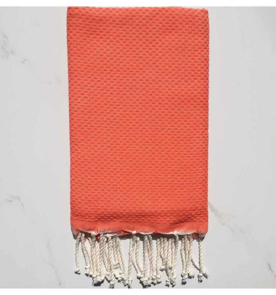 Fouta nid d'abeille unie corail clair