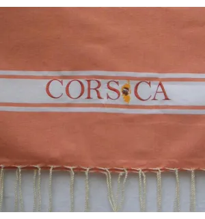 fouta brodée Corsica saumon