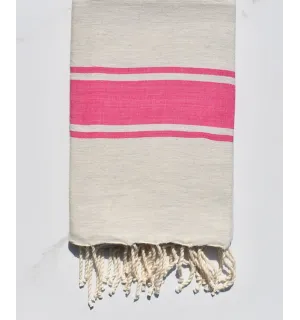 fouta plate grège rayée rose