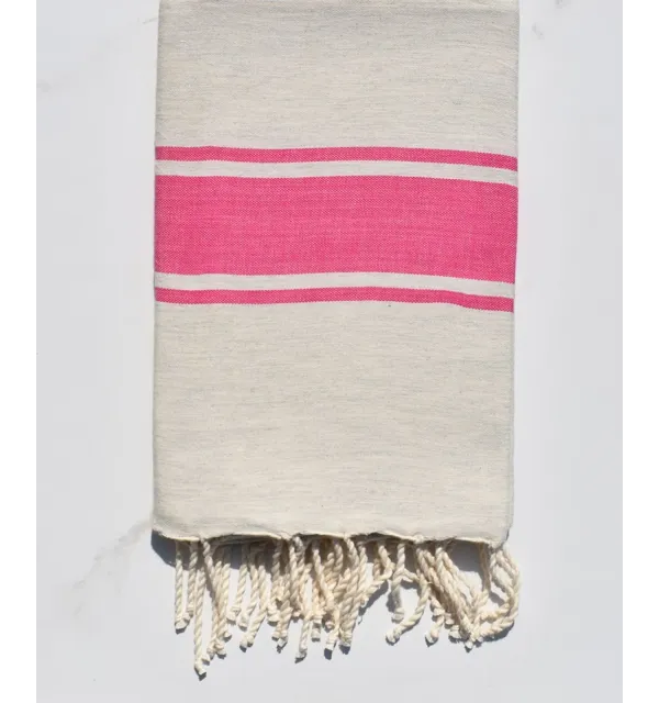 fouta plate grège rayée rose 
