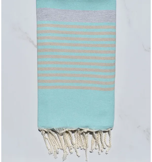 Fouta arthur turquoise, gris et beige 