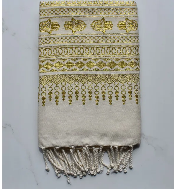 Fouta khomsa jaune doré 