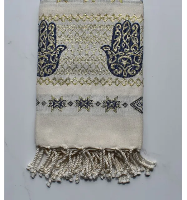 Fouta khomsa bleu marine 