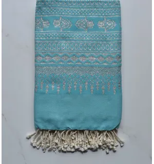 Fouta khomsa bleu céleste 