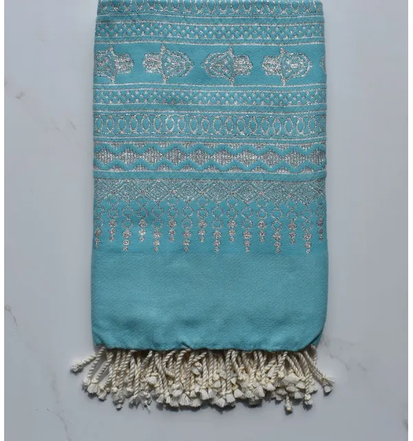 Fouta khomsa bleu céleste 