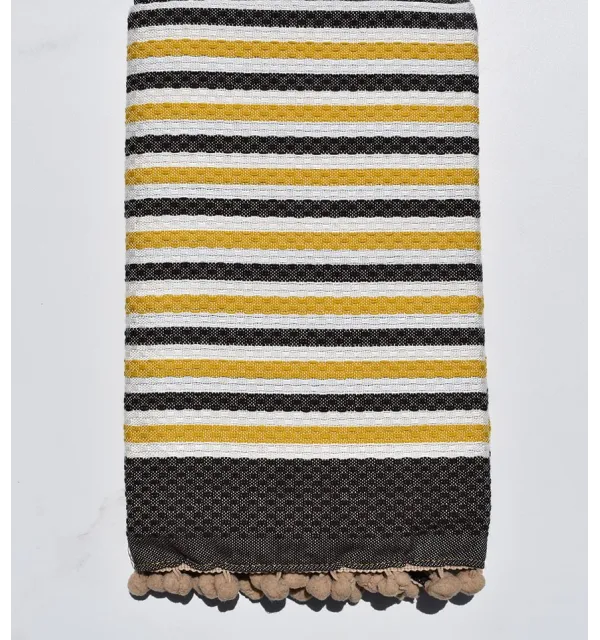 Fouta 3 couleurs avec pompons 