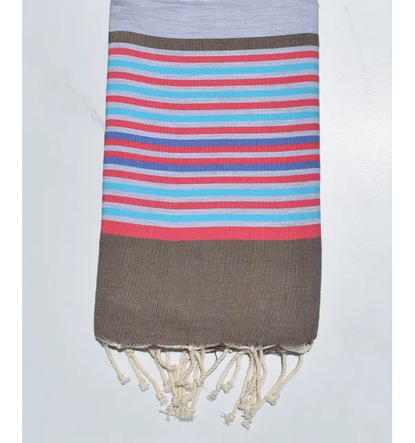 Fouta 5 couleurs gris clair, bistre, rose, bleu azur et indigo 