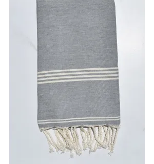 Fouta plate gris avec rayures blanc crème