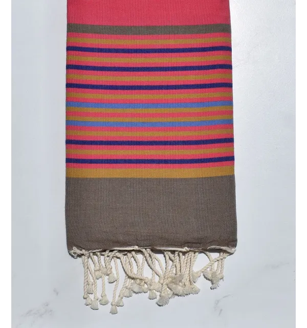 Fouta Plate rose avec rayures 