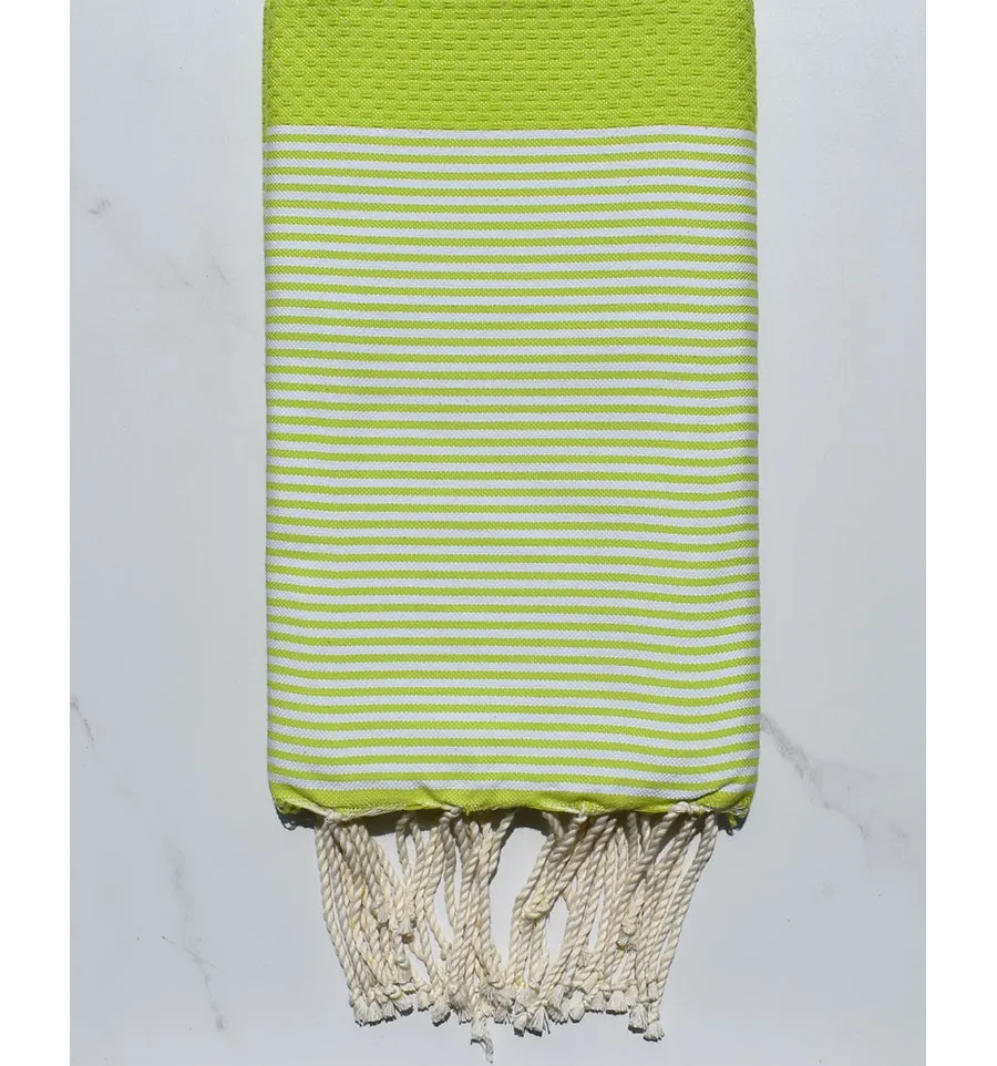 FOUTA NID D'ABEILLE Vert lime rayée blanc 
