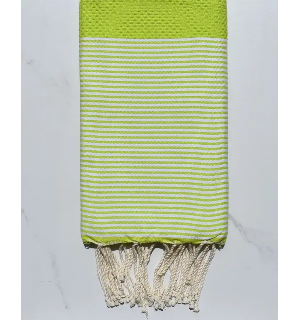 FOUTA NID D'ABEILLE Vert lime rayée blanc 