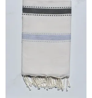 Fouta arabesque blanc crème gris foncé et gris bleu 