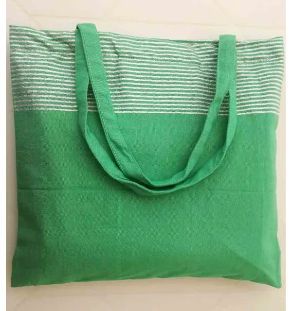 Sac de plage fouta vert avec lurex doré 