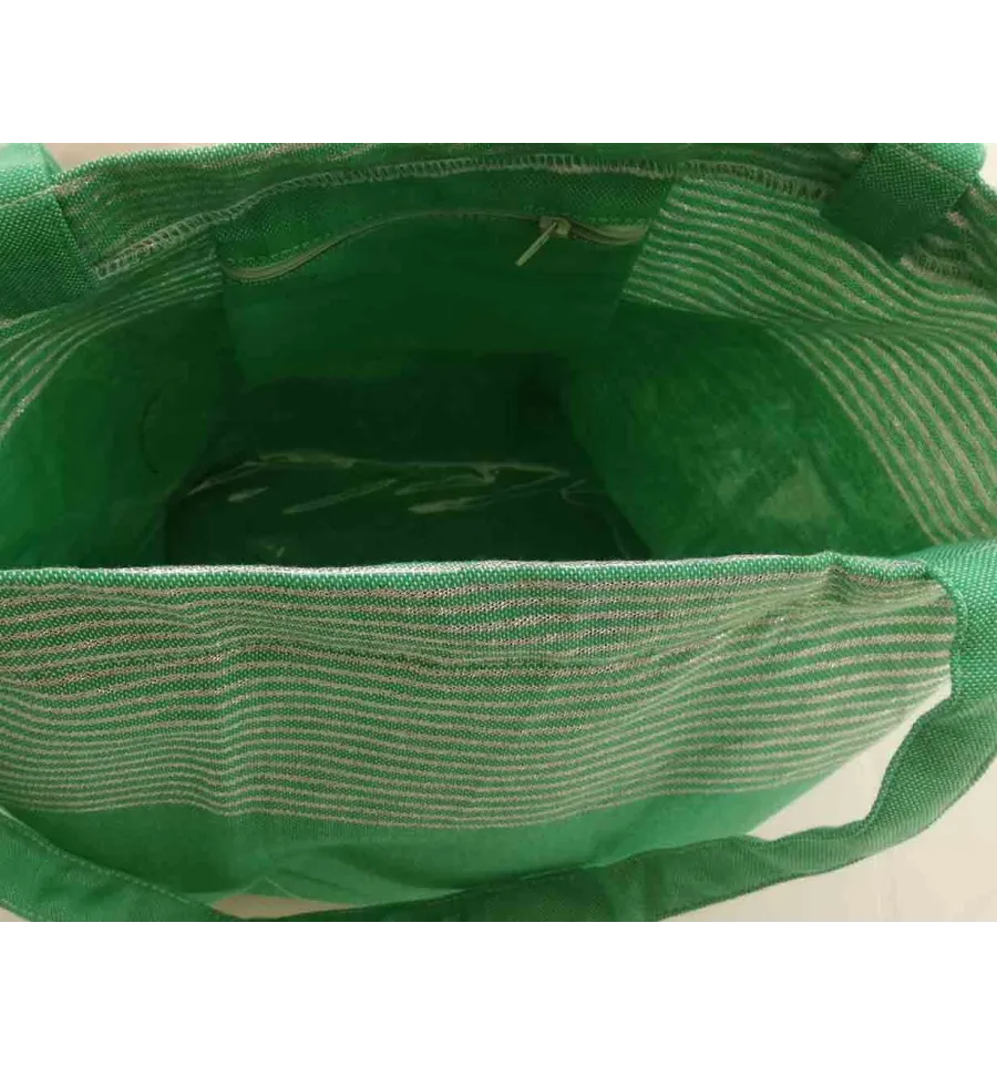 Sac de plage fouta vert avec lurex doré 