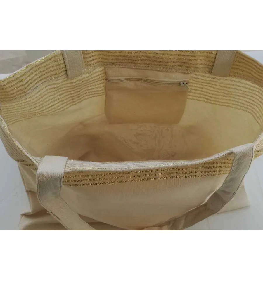 Sac de plage fouta blanc crème avec lurex doré 