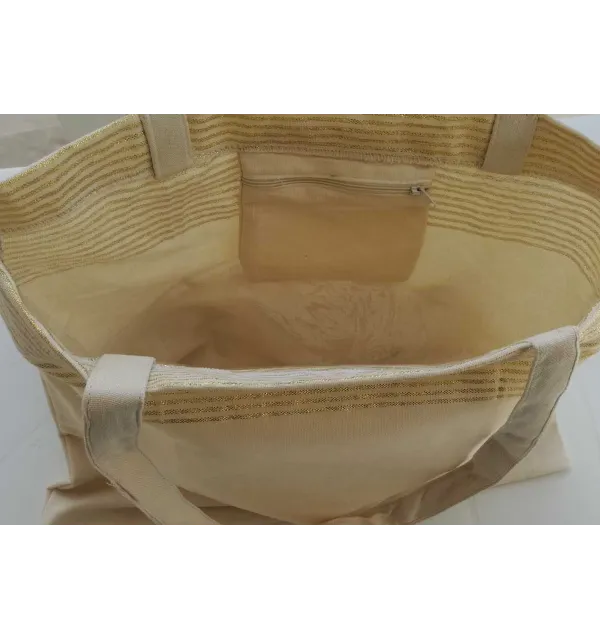 Sac de plage fouta blanc crème avec lurex doré 