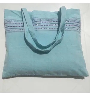 Sac de plage fouta thalasso bleu azur clair avec motifs bleu 