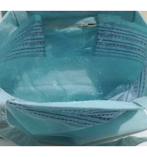 Sac de plage fouta thalasso bleu azur clair avec motifs bleu 2