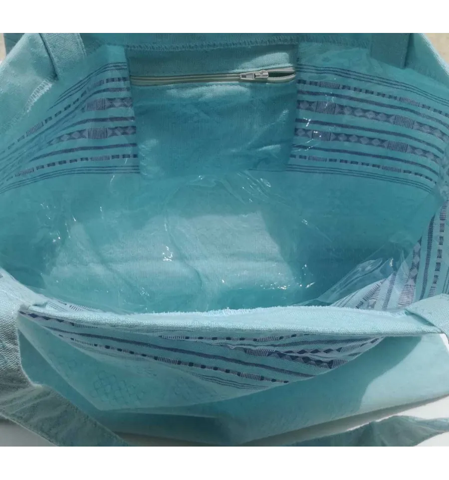 Sac de plage fouta thalasso bleu azur clair avec motifs bleu 