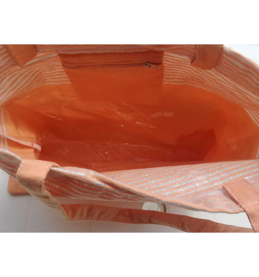 Sac de plage fouta orange très clair avec lurex argenté 