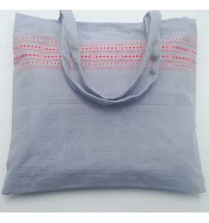 Sac de plage fouta thalasso bleu charrette avec motifs rouge 