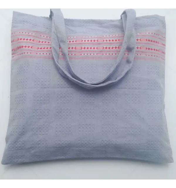 Sac de plage fouta thalasso bleu charrette avec motifs rouge 