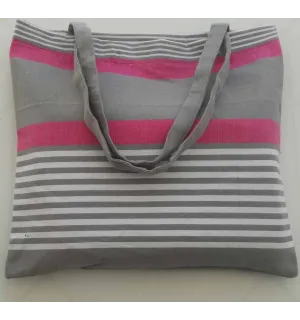Sac de plage fouta rose, gris taupe et blanc 