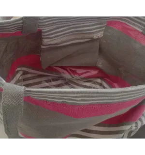 Sac de plage fouta rose, gris taupe et blanc 2