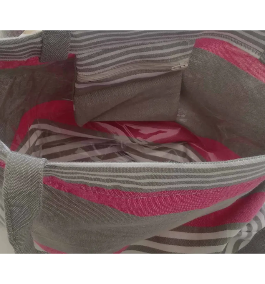 Sac de plage fouta rose, gris taupe et blanc 