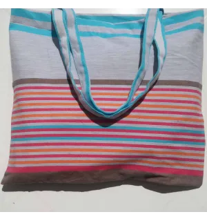 Sac de plage fouta gris clair, bistre, rose, orange et bleu azur 