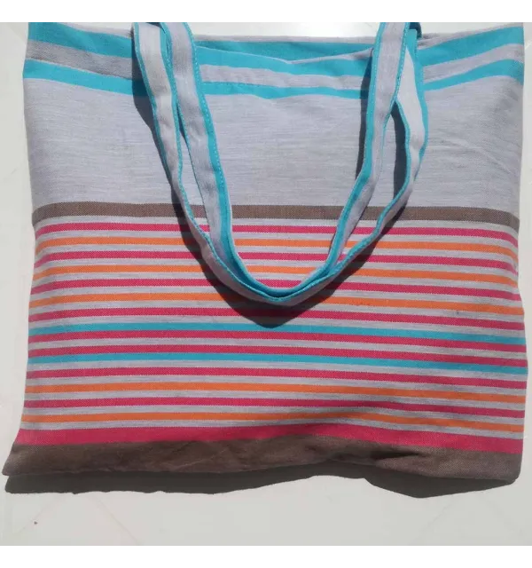 Sac de plage fouta gris clair, bistre, rose, orange et bleu azur 