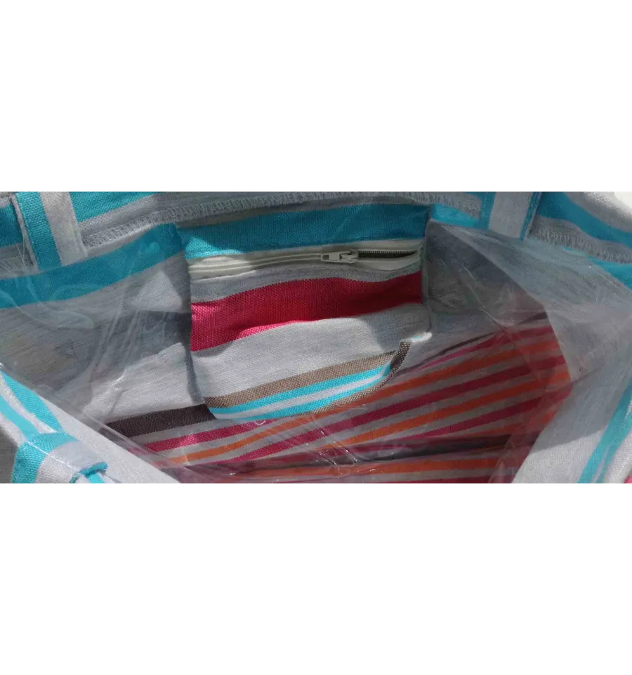 Sac de plage fouta gris clair, bistre, rose, orange et bleu azur 