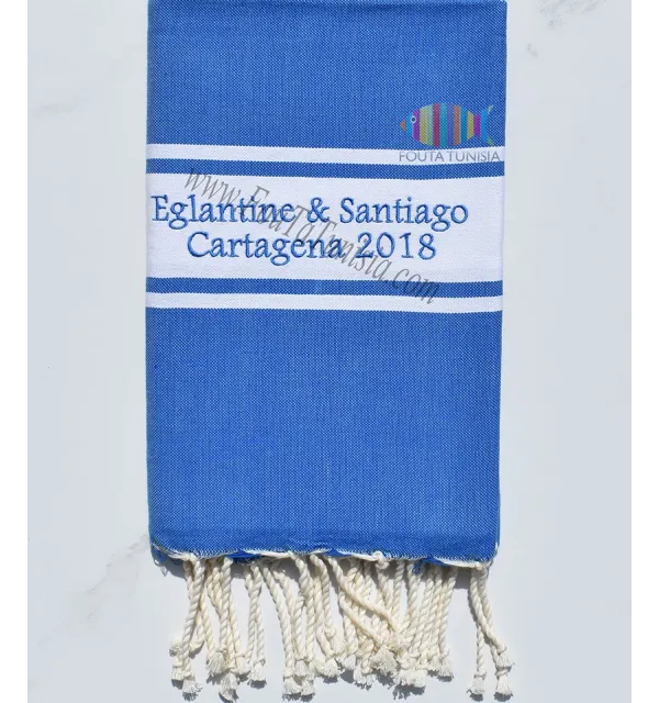 Fouta bleu brodée cartagena 2018 