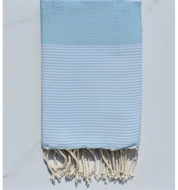 Fouta nid d'abeille bleu pastel 