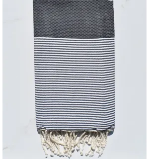 FOUTA NID D'ABEILLE gris fer rayée blanc 