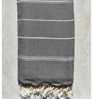 Jeté gris avec rayures et lurex argenté