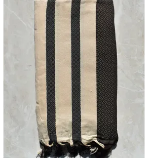 Jeté 4 franges blanc crème, gris et café
