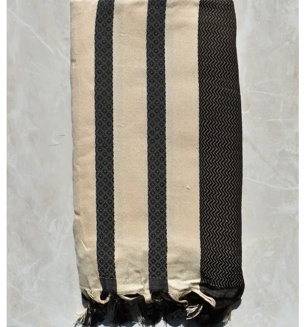 Jeté 4 franges blanc crème, gris et café 