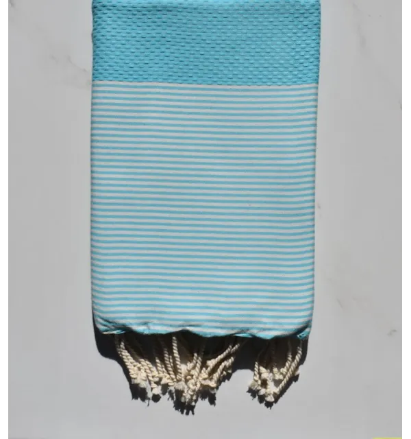 Fouta nid d'abeille bleu cyan 