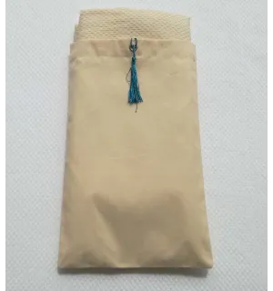 Pochette fouta beige clair avec nœud pompon bleu céruléen 2