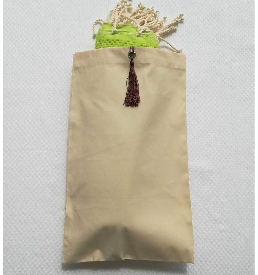 Pochette fouta beige clair nœud pompon marron 