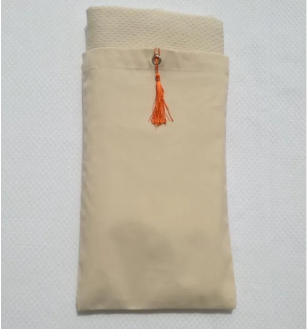 Pochette fouta beige clair nœud pompon orange 