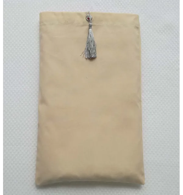 Pochette fouta beige clair nœud pompon gris bleu 