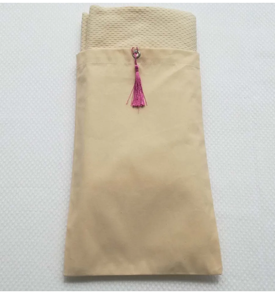 Pochette fouta beige clair nœud pompon rose violet 