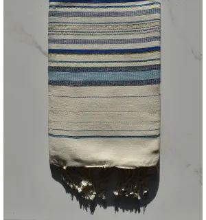 Fouta fadhila bleu et blanc crème avec lurex 2